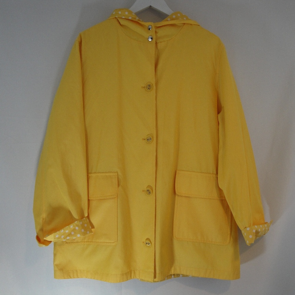 TALBOTS Rain Jacket Reversible XL Yellow Polka Dot